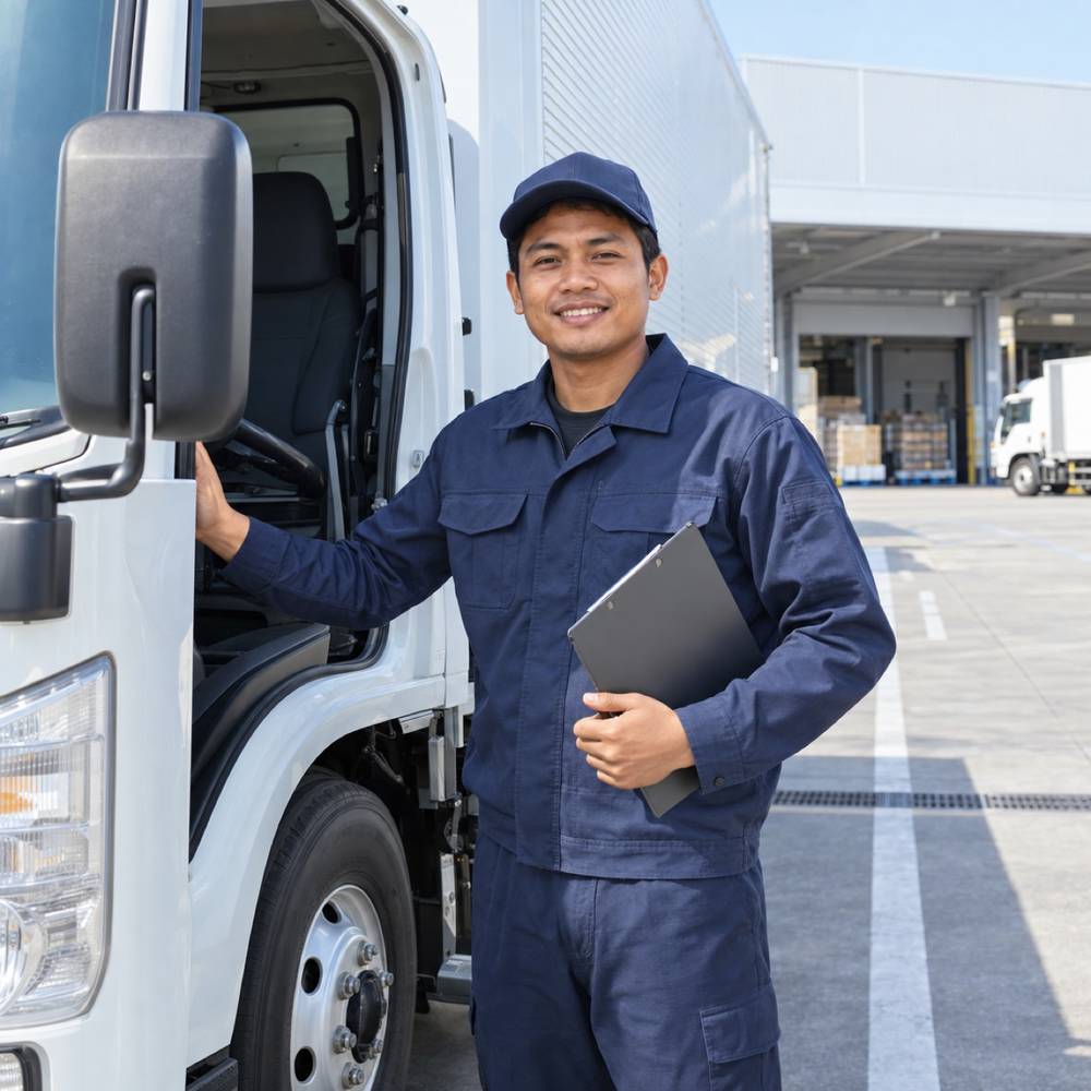 日本の物流拠点でトラックに乗務するミャンマー人ドライバー